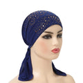 Stone-studded Dengnuoxian H088 fashion turban hijab, Muslim headscarf with pull-on style and decorative stones for elegant hair coverage.