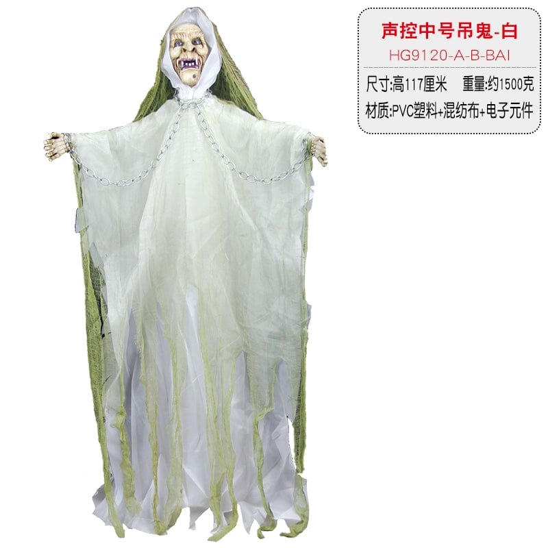 Showlu Fashion Store Halloween Props KTV Haunted House Bar Night Show Decoration Supplies Horror Ghost Toy Voice Control Witch Small Hanging Ghost