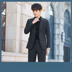  Showlu Fashion Store Haze blue 2 Pcs / Asian S is Eur XXS S-4XL Men's Business Casual Suit Korean Style Trendy Slim Fit 2 Piece Set Solid Color Blazer Pants Groom Wedding Dress Party