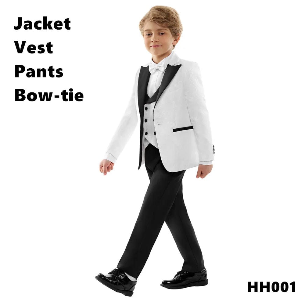  Showlu Fashion Store HH001 Black / 14T Spring Children's Formal Dress Suit Set Flower Boy Wedding Host Performance Party Costume Kids Blazer Pants Vest Outfit