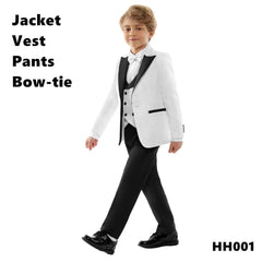  Showlu Fashion Store HH001 Black / 14T Spring Children's Formal Dress Suit Set Flower Boy Wedding Host Performance Party Costume Kids Blazer Pants Vest Outfit