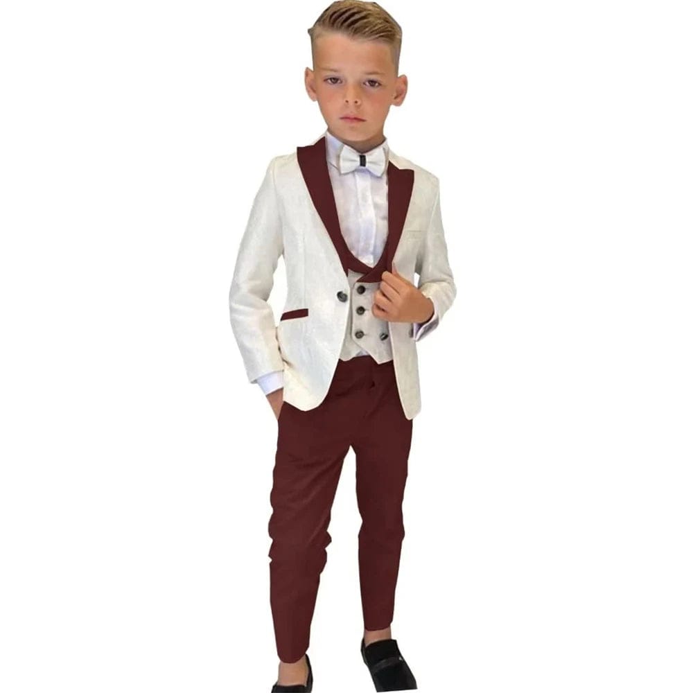  Showlu Fashion Store HH001 Burgundy / 12T Paisley Classic 3-Piece Suits for Boys Smart And Stylish Boy's Tuxedo Formal Outfit For Kids Blazer Vest And Pants For Party