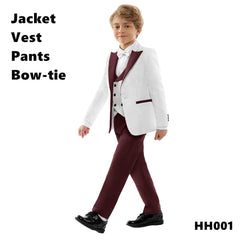  Showlu Fashion Store HH001 Burgundy / 4T Spring Children's Formal Dress Suit Set Flower Boy Wedding Host Performance Party Costume Kids Blazer Pants Vest Outfit