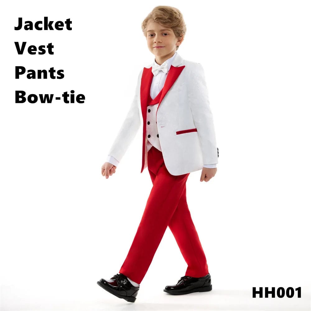  Showlu Fashion Store HH001 Red / 12T Spring Children's Formal Dress Suit Set Flower Boy Wedding Host Performance Party Costume Kids Blazer Pants Vest Outfit