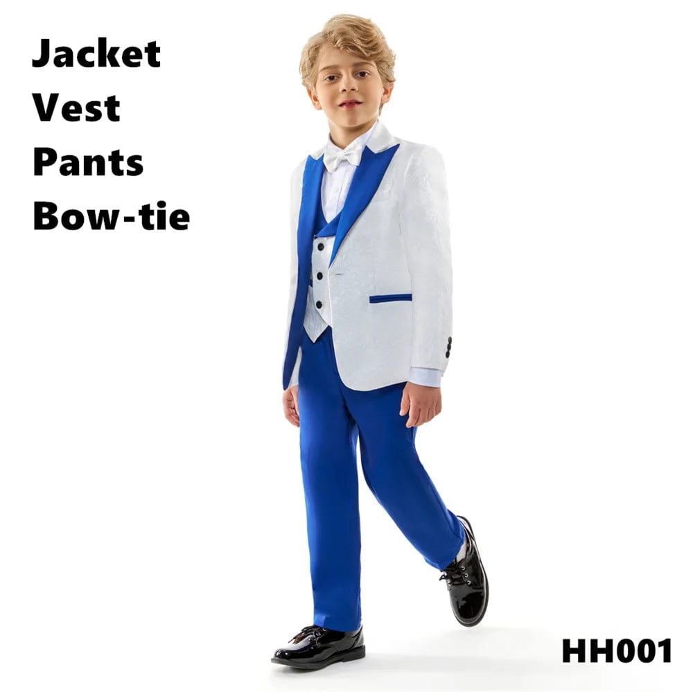  Showlu Fashion Store HH001 Royal Blue / 14T Spring Children's Formal Dress Suit Set Flower Boy Wedding Host Performance Party Costume Kids Blazer Pants Vest Outfit