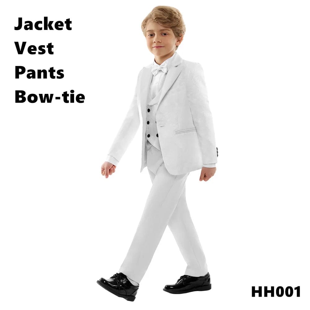  Showlu Fashion Store HH001 White / 14T Spring Children's Formal Dress Suit Set Flower Boy Wedding Host Performance Party Costume Kids Blazer Pants Vest Outfit