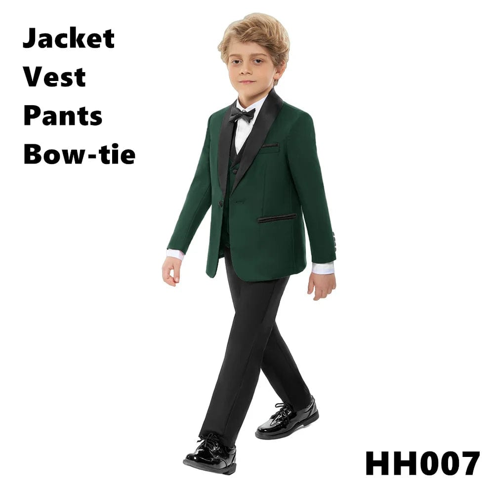  Showlu Fashion Store HH007 Green / 10T Spring Children's Formal Dress Suit Set Flower Boy Wedding Host Performance Party Costume Kids Blazer Pants Vest Outfit