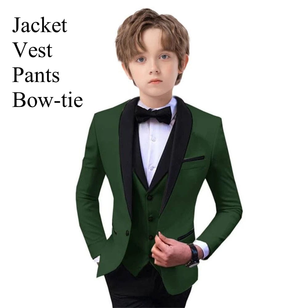  Showlu Fashion Store HH007 Green / 12T Paisley Classic 3-Piece Suits for Boys Smart And Stylish Boy's Tuxedo Formal Outfit For Kids Blazer Vest And Pants For Party