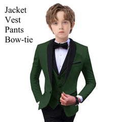  Showlu Fashion Store HH007 Green / 12T Paisley Classic 3-Piece Suits for Boys Smart And Stylish Boy's Tuxedo Formal Outfit For Kids Blazer Vest And Pants For Party