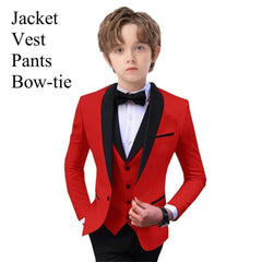  Showlu Fashion Store HH007 Red / 12T Paisley Classic 3-Piece Suits for Boys Smart And Stylish Boy's Tuxedo Formal Outfit For Kids Blazer Vest And Pants For Party