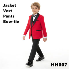  Showlu Fashion Store HH007 Red / 14T Spring Children's Formal Dress Suit Set Flower Boy Wedding Host Performance Party Costume Kids Blazer Pants Vest Outfit