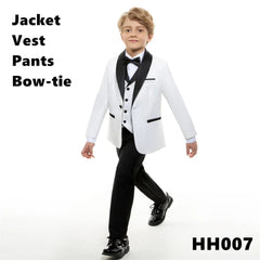  Showlu Fashion Store HH007 White / 8T Spring Children's Formal Dress Suit Set Flower Boy Wedding Host Performance Party Costume Kids Blazer Pants Vest Outfit