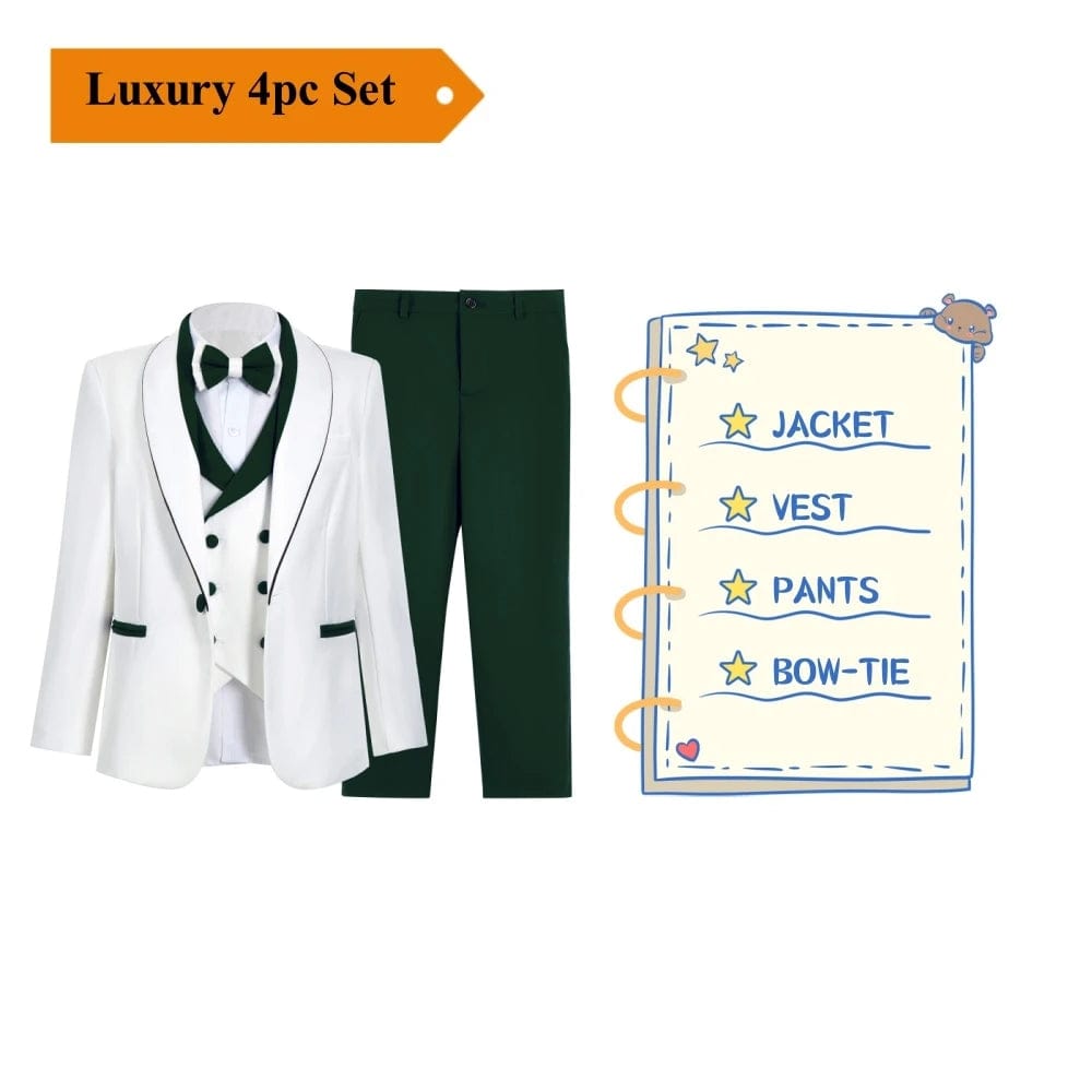  Showlu Fashion Store HH025 Green / 14T Handmsome Single Button Boy's Suit Set Comfortable Safe Kids Formal Suits Jacket Vest Pants Bow-tie Luxury Set Child Tuxedo