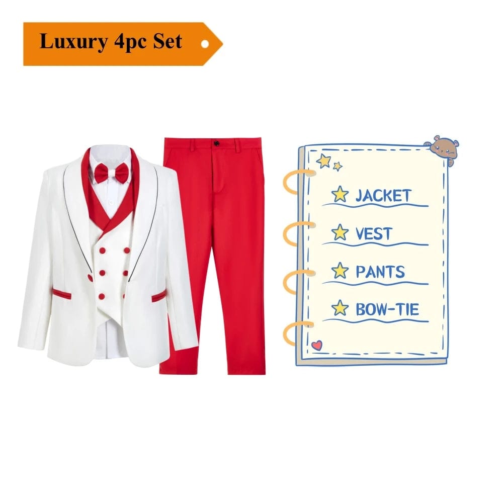  Showlu Fashion Store HH025 Red / 14T Handmsome Single Button Boy's Suit Set Comfortable Safe Kids Formal Suits Jacket Vest Pants Bow-tie Luxury Set Child Tuxedo