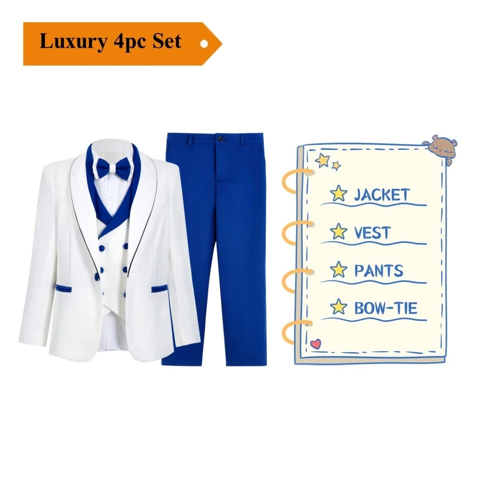  Showlu Fashion Store HH025 Royal Blue / 14T Handmsome Single Button Boy's Suit Set Comfortable Safe Kids Formal Suits Jacket Vest Pants Bow-tie Luxury Set Child Tuxedo