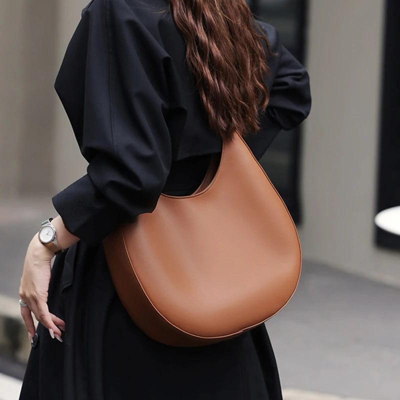 SHOWLU FASHION STORE Hifashion Genuine Leather Underarm Shoulder Bags For Women 2024 Trend Designer Half Moon Crossbody Purses Tote Ladies Handbags