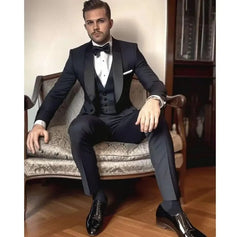 SHOWLU FASHION STORE High Quality Black Slim Single Breasted Men Suit 3 Pieces Blazer+Pants+Vest Handsome Wedding Formal Work Causal Tailored Set