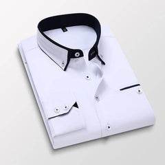 SHOWLU FASHION STORE High Quality Stylish Casual Shirt Double Collar Striped Mens Dress Shirts Mens Long Sleeve Shirts non iron Double Collar Shirt