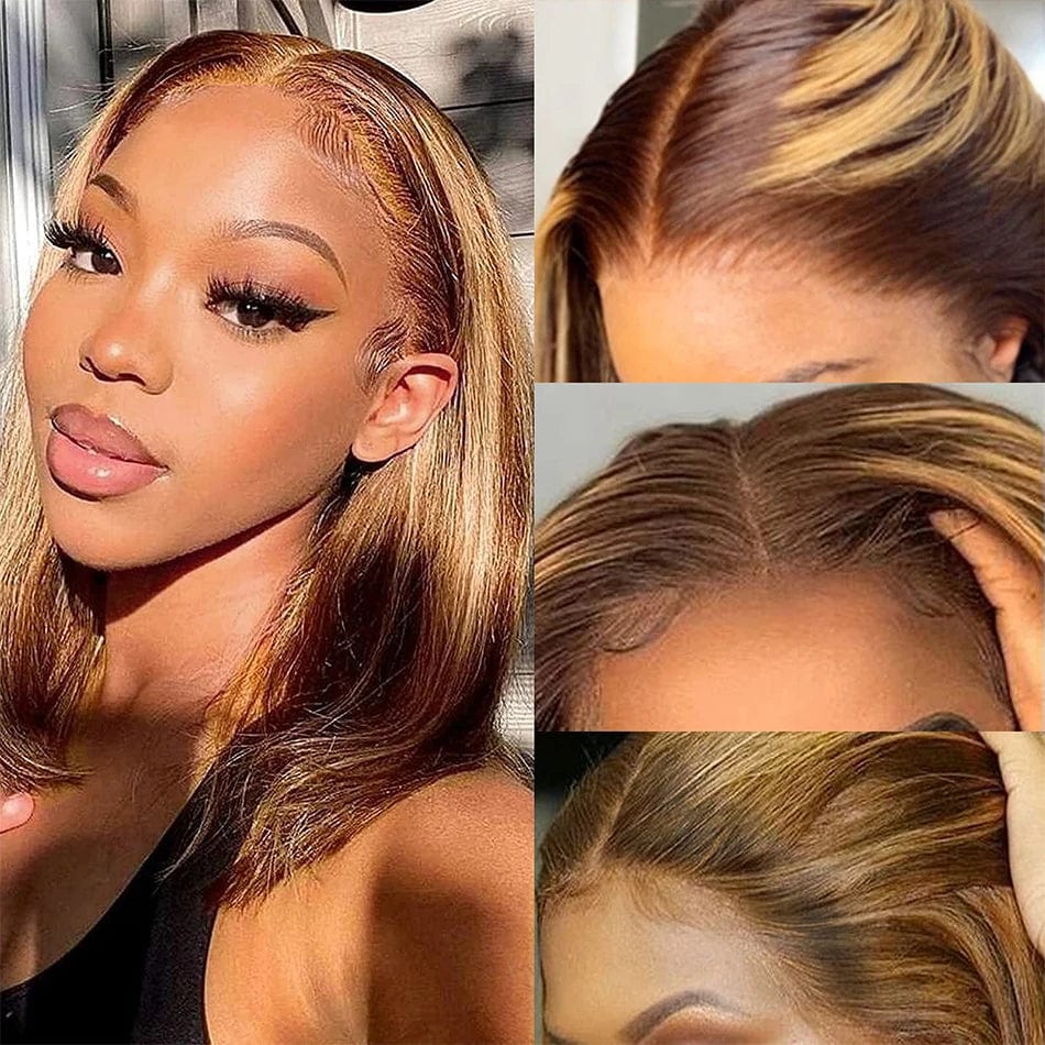 Brazilian straight lace front human hair bob wig by SHOWLU FASHION STORE, short and sleek with natural parting.