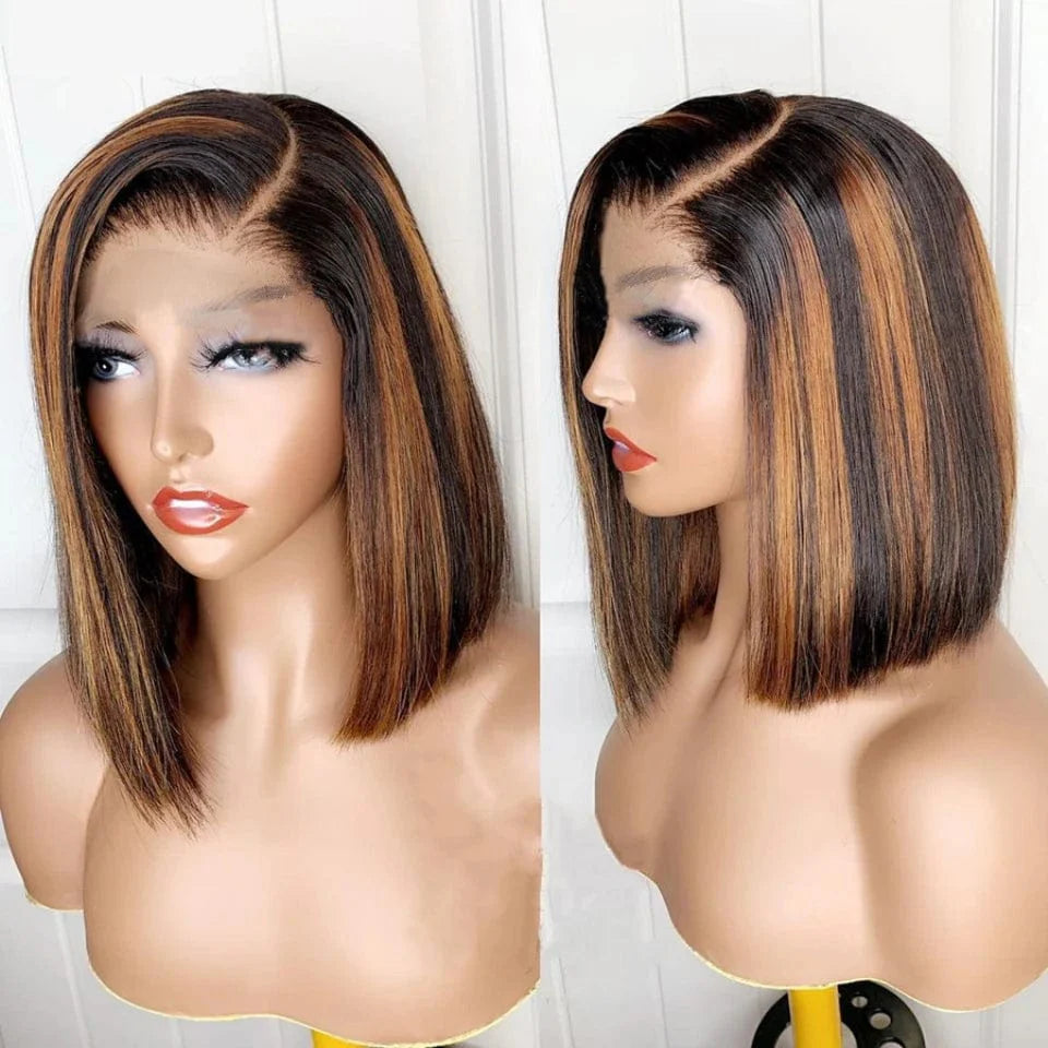 SHOWLU FASHION STORE Brazilian straight lace front short bob wig made of human hair, showcasing sleek, natural-looking hair.