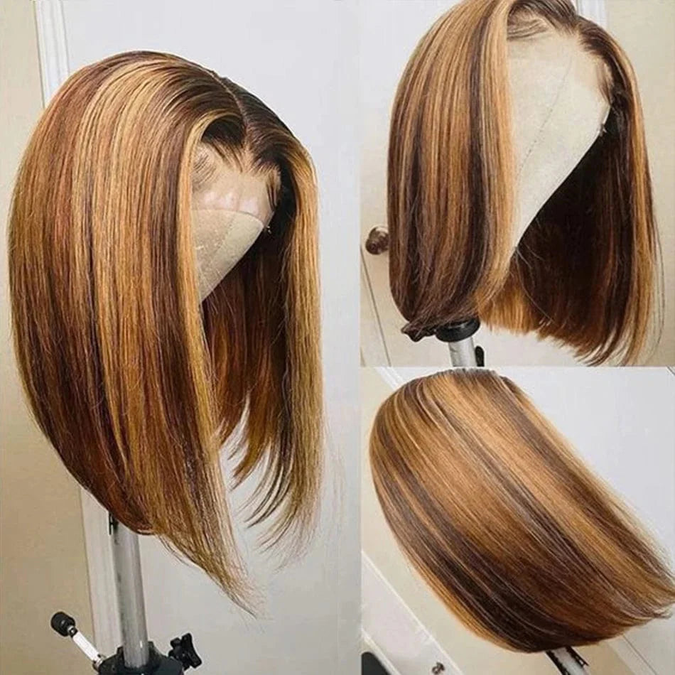 Brazilian straight lace front human hair bob wig by SHOWLU FASHION STORE, short and sleek with natural-looking lace front.