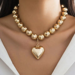  Showlu Fashion Store Hip-hop Exaggerated Gothic CCB Gold-plated Beads Necklace for Women Party Fashion Steampunk Love Heart Pendant Choker Jewelry