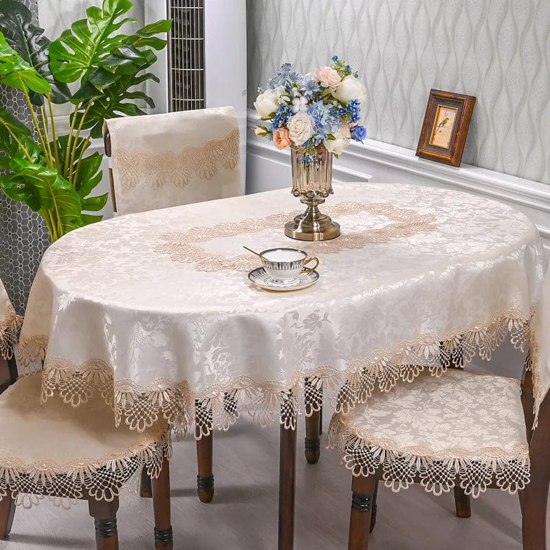  Showlu Fashion Store HM42 / 140X200cm Oval Oval Table Cloth White Embroidered Fold Tea Table Juppe Dining Table Cover Tablecloth Table Home Lace Art Dust Cover Chair Cover