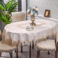  Showlu Fashion Store HM42 / 140X200cm Oval Oval Table Cloth White Embroidered Fold Tea Table Juppe Dining Table Cover Tablecloth Table Home Lace Art Dust Cover Chair Cover