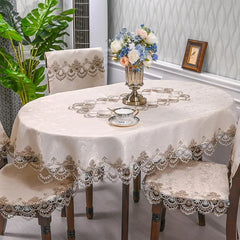  Showlu Fashion Store HM51 / 130X175cm Oval Oval Table Cloth White Embroidered Fold Tea Table Juppe Dining Table Cover Tablecloth Table Home Lace Art Dust Cover Chair Cover