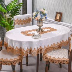  Showlu Fashion Store HM51G / 155X215cm Oval Oval Table Cloth White Embroidered Fold Tea Table Juppe Dining Table Cover Tablecloth Table Home Lace Art Dust Cover Chair Cover