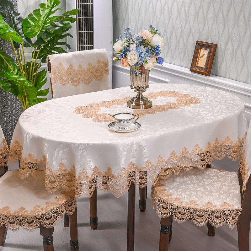  Showlu Fashion Store HM51K / 130X175cm Oval Oval Table Cloth White Embroidered Fold Tea Table Juppe Dining Table Cover Tablecloth Table Home Lace Art Dust Cover Chair Cover