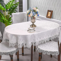  Showlu Fashion Store HM51W / 130X175cm Oval Oval Table Cloth White Embroidered Fold Tea Table Juppe Dining Table Cover Tablecloth Table Home Lace Art Dust Cover Chair Cover