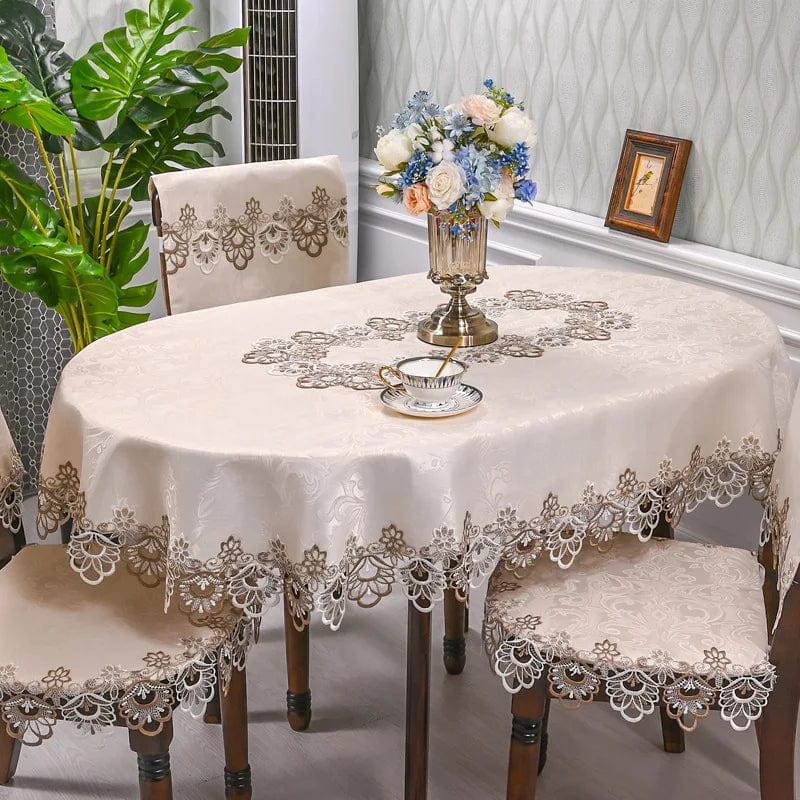  Showlu Fashion Store HM98 / 160X220cm Oval Oval Table Cloth White Embroidered Fold Tea Table Juppe Dining Table Cover Tablecloth Table Home Lace Art Dust Cover Chair Cover