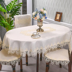  Showlu Fashion Store HM99 / 130X175cm Oval Oval Table Cloth White Embroidered Fold Tea Table Juppe Dining Table Cover Tablecloth Table Home Lace Art Dust Cover Chair Cover