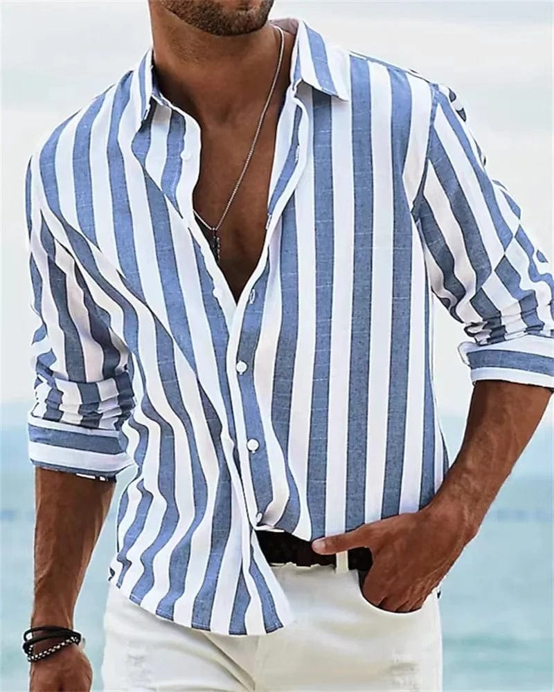 SHOWLU FASHION STORE HN110 / 6XL 2024 New Fashionable 3D Multiple Stripe Men's Button Collar Shirt Business Office Men's Comfortable Top