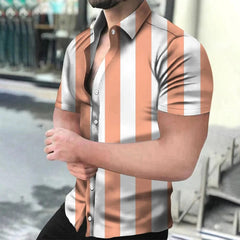 SHOWLU FASHION STORE Holiday Beach Striped 3D Print Men Tops Man/Women Casual Fashion Short Sleeves shirt Lapel Button Shirt Oversized Unisex Clothes