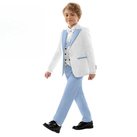  Showlu Fashion Store Hot Sale Classic 4PCS Suit For Boys Elegant Sky Blue Suit Set Smart Single Breasted Boy's Suit Blazer Vest And Pants For Party