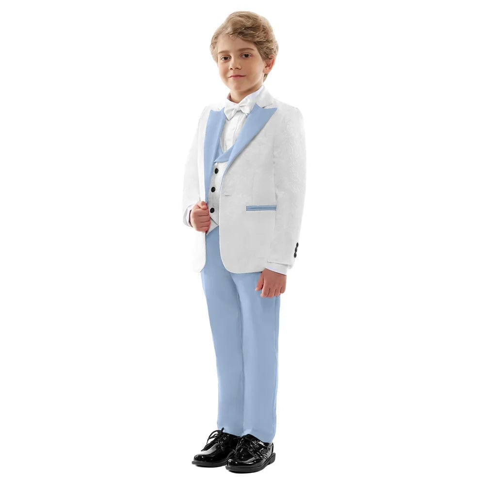  Showlu Fashion Store Hot Sale Classic 4PCS Suit For Boys Elegant Sky Blue Suit Set Smart Single Breasted Boy's Suit Blazer Vest And Pants For Party