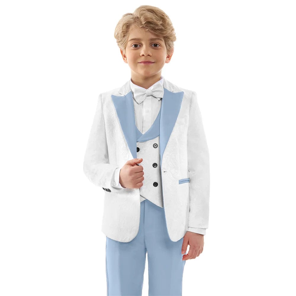  Showlu Fashion Store Hot Sale Classic 4PCS Suit For Boys Elegant Sky Blue Suit Set Smart Single Breasted Boy's Suit Blazer Vest And Pants For Party