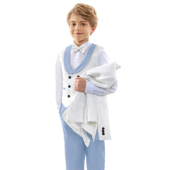  Showlu Fashion Store Hot Sale Classic 4PCS Suit For Boys Elegant Sky Blue Suit Set Smart Single Breasted Boy's Suit Blazer Vest And Pants For Party