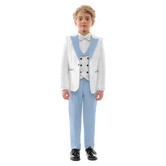  Showlu Fashion Store Hot Sale Classic 4PCS Suit For Boys Elegant Sky Blue Suit Set Smart Single Breasted Boy's Suit Blazer Vest And Pants For Party