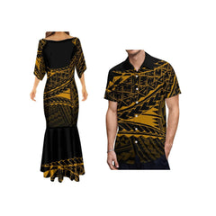 SHOWLU FASHION STORE Hot Selling Lady Elegant Off Shoulder Half Sleeve Mermaid Party Dresses Polynesian Tribal Design Fishtail Dress