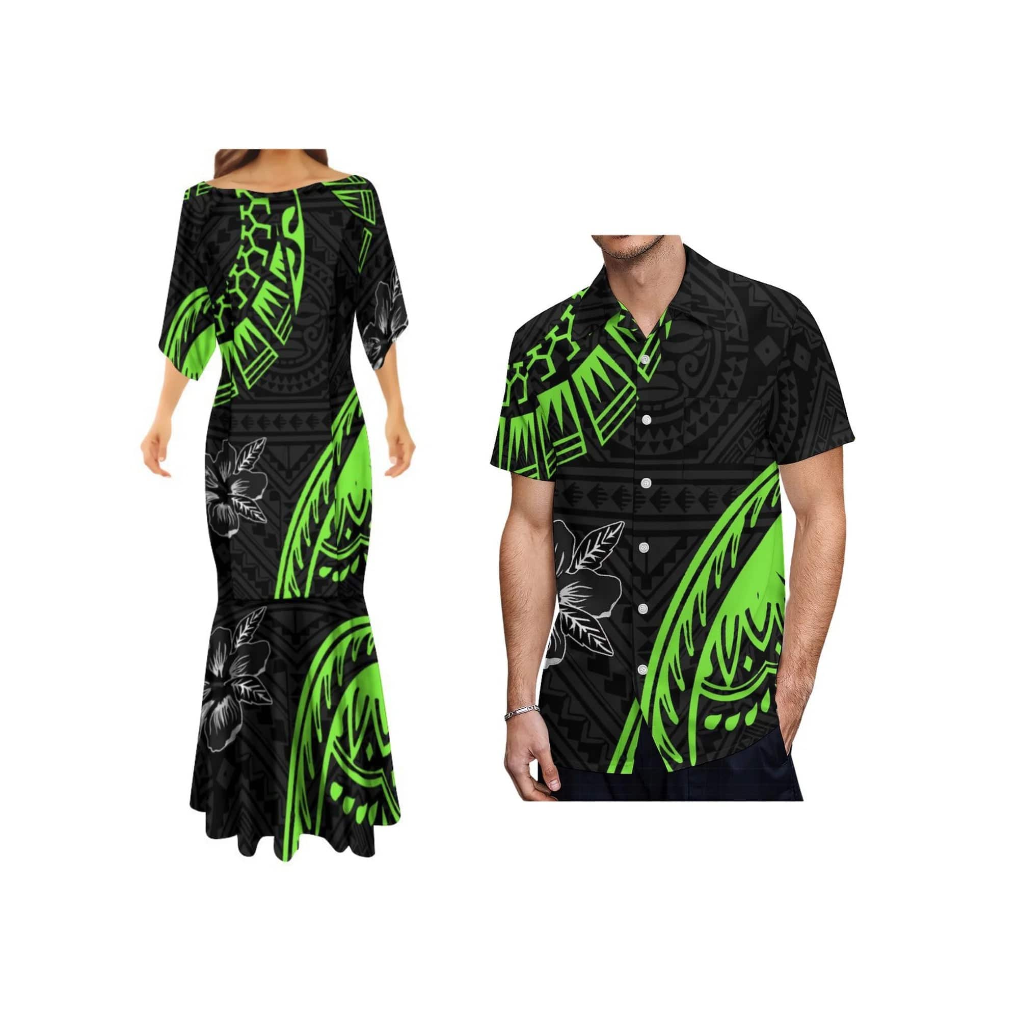 SHOWLU FASHION STORE Hot Selling Lady Elegant Off Shoulder Half Sleeve Mermaid Party Dresses Polynesian Tribal Design Fishtail Dress