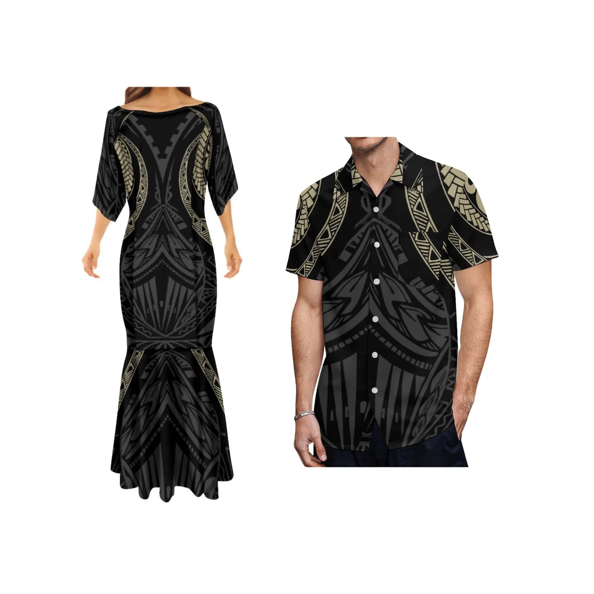 SHOWLU FASHION STORE Hot Selling Lady Elegant Off Shoulder Half Sleeve Mermaid Party Dresses Polynesian Tribal Design Fishtail Dress