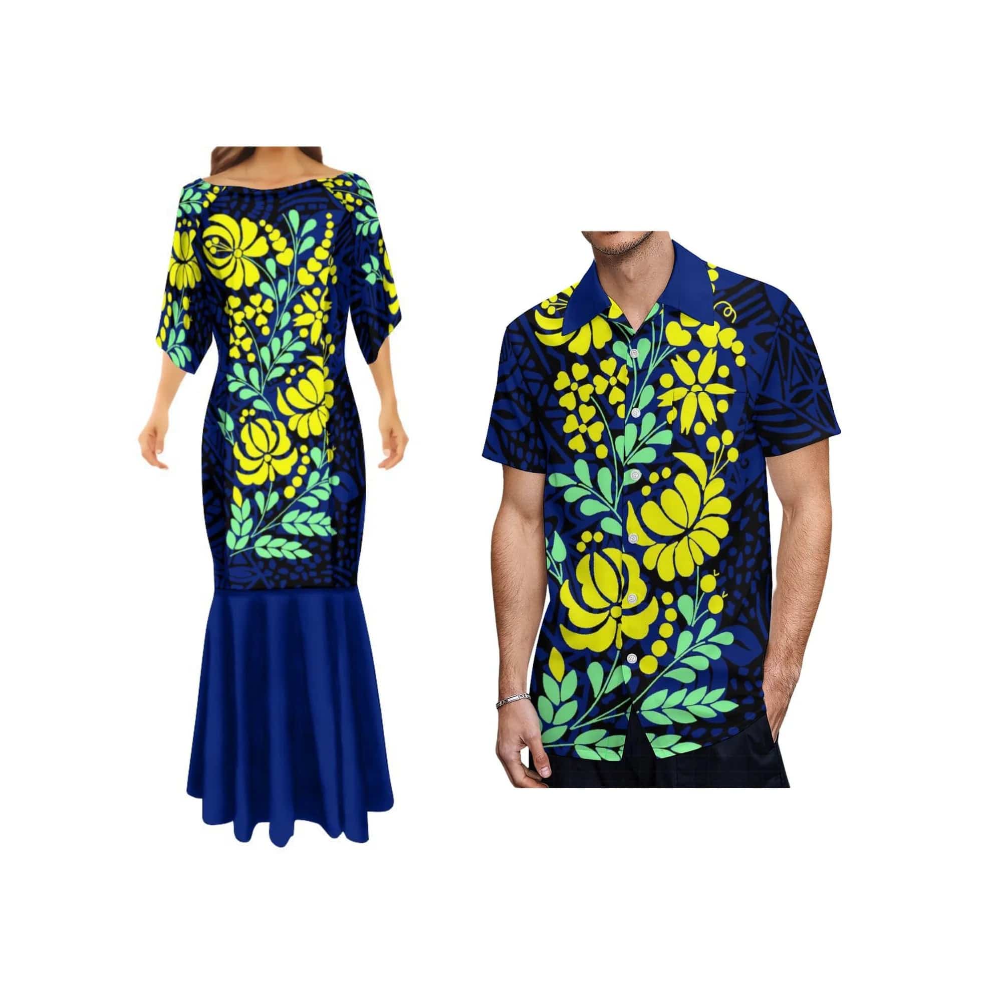 SHOWLU FASHION STORE Hot Selling Lady Elegant Off Shoulder Half Sleeve Mermaid Party Dresses Polynesian Tribal Design Fishtail Dress