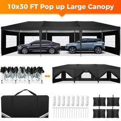  Showlu Fashion Store Hoteel 10x30Party Pop Up Canopy Tent, Removable Canopy Tent with 8 Side Walls, Waterproof Commercial Instant Shelter Tent for Weddings, Patio with Tote Bag and 4 Sandbags