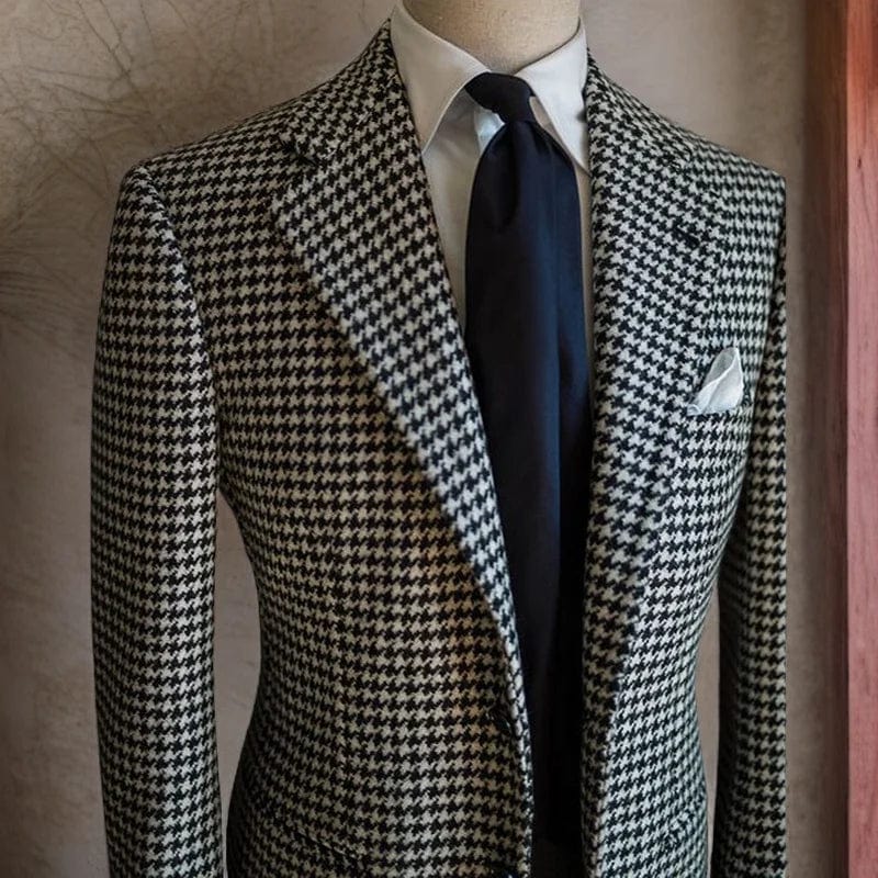 Men's houndstooth business blazer by SHOWLU FASHION, plaid notched lapel jacket, formal suit coat for men.