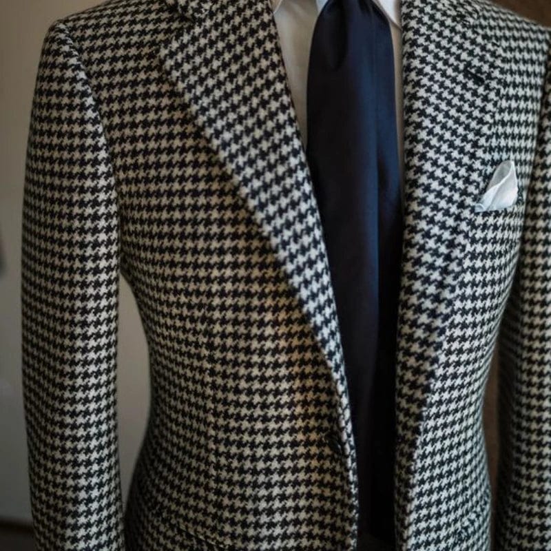 Men's Houndstooth Business Blazer by SHOWLU FASHION STORE, plaid notched lapel jacket, formal men's suit coat for professional wear.