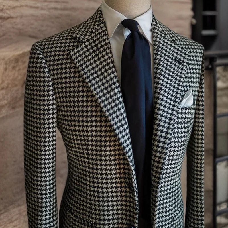 Men's houndstooth business blazer by SHOWLU FASHION, plaid notched lapel jacket, formal men's suit coat, stylish office wear