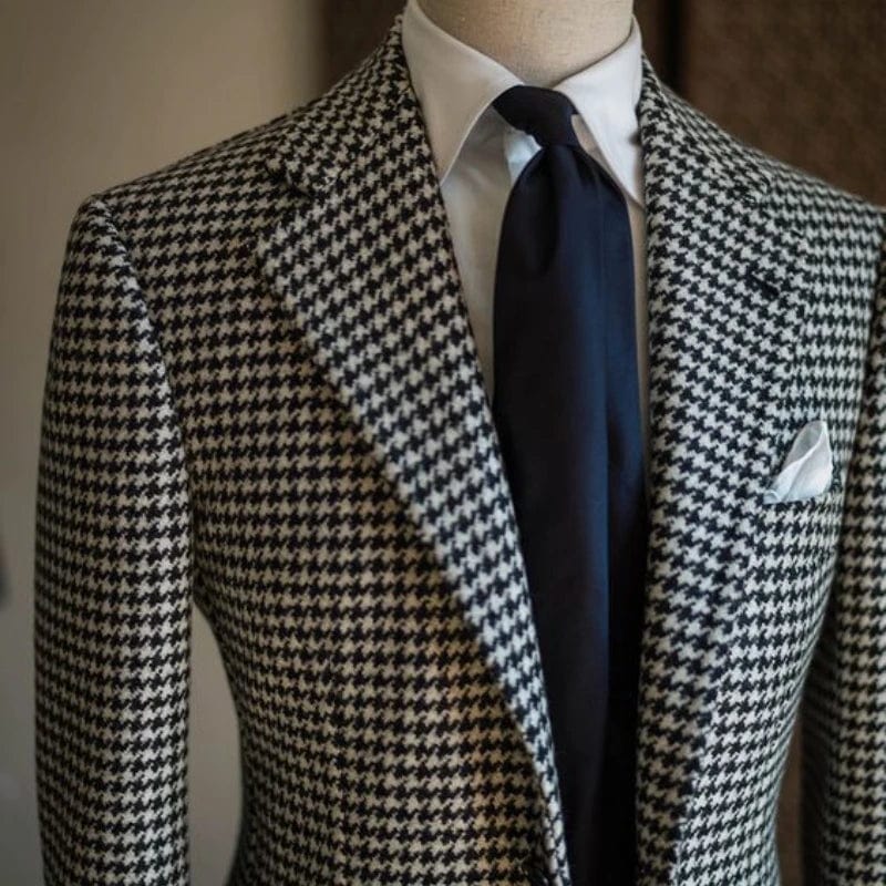 Men's Houndstooth business blazer by SHOWLU FASHION, plaid pattern, notched lapel, formal jacket, stylish men's suit coat.